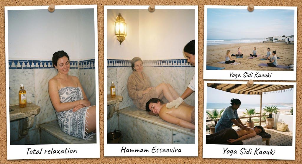 photos souvenirs séances yoga, hammam et massage au Maroc